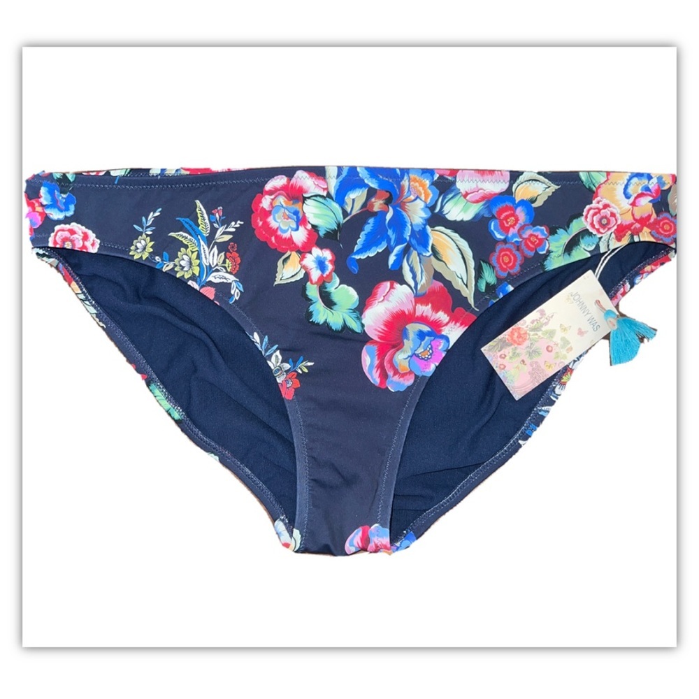 JOHNNY WAS XXL Floral Maya Bottom Swimsuit Bikini Navy Blue Multi